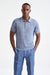 Steel Blue Linen Cotton Rye Polo Shirt - View One