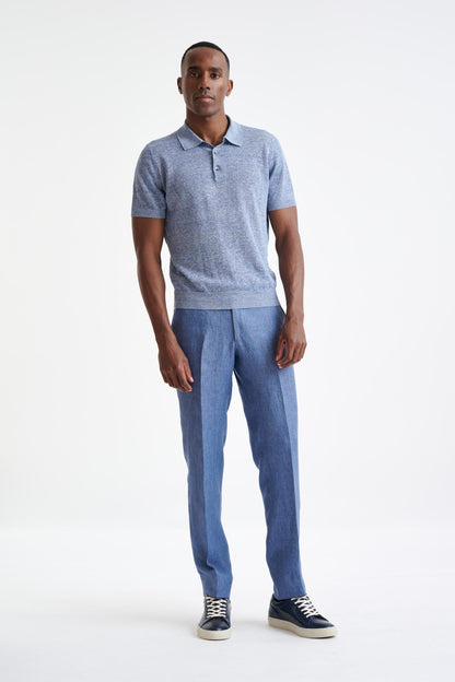 Steel Blue Linen Cotton Rye Polo Shirt - View Two