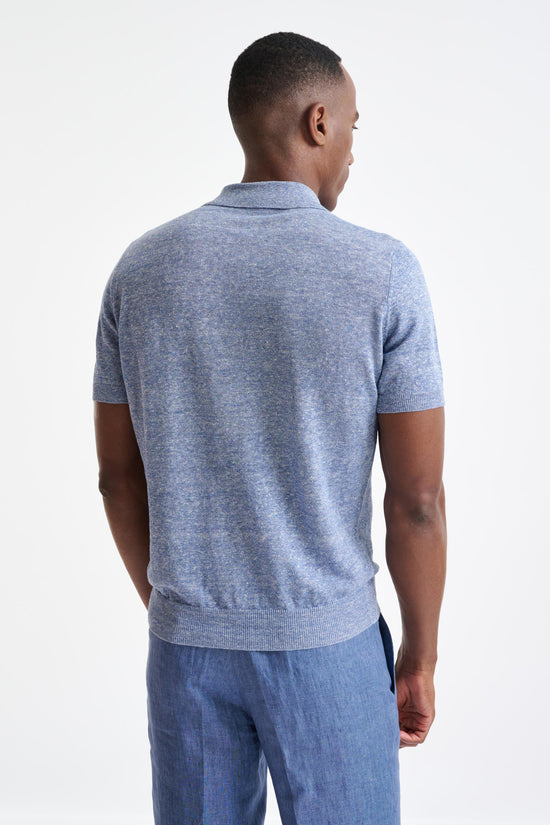 Steel Blue Linen Cotton Rye Polo Shirt - View Four