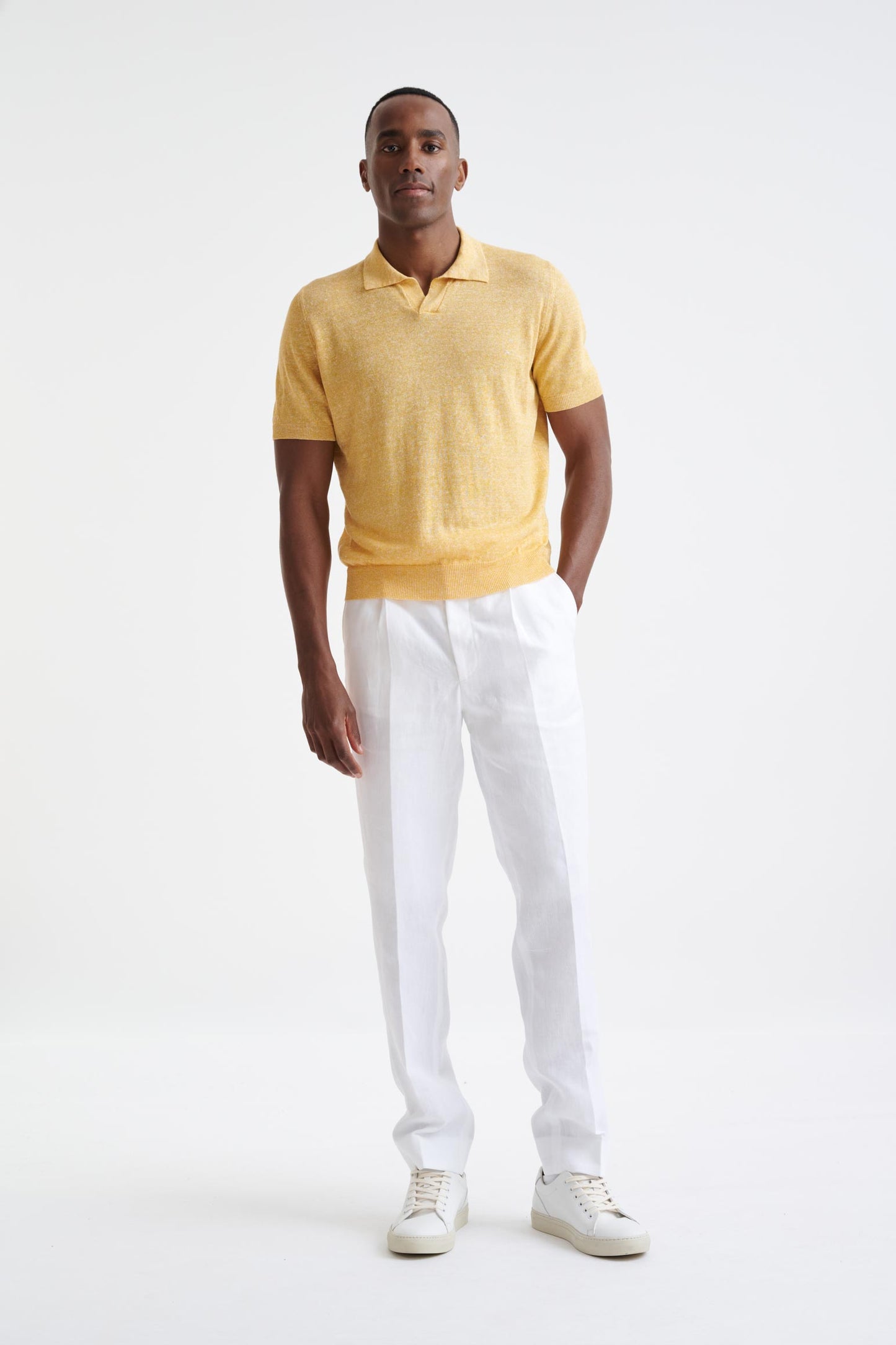 Yellow Melange Linen Cotton Rye Polo Shirt