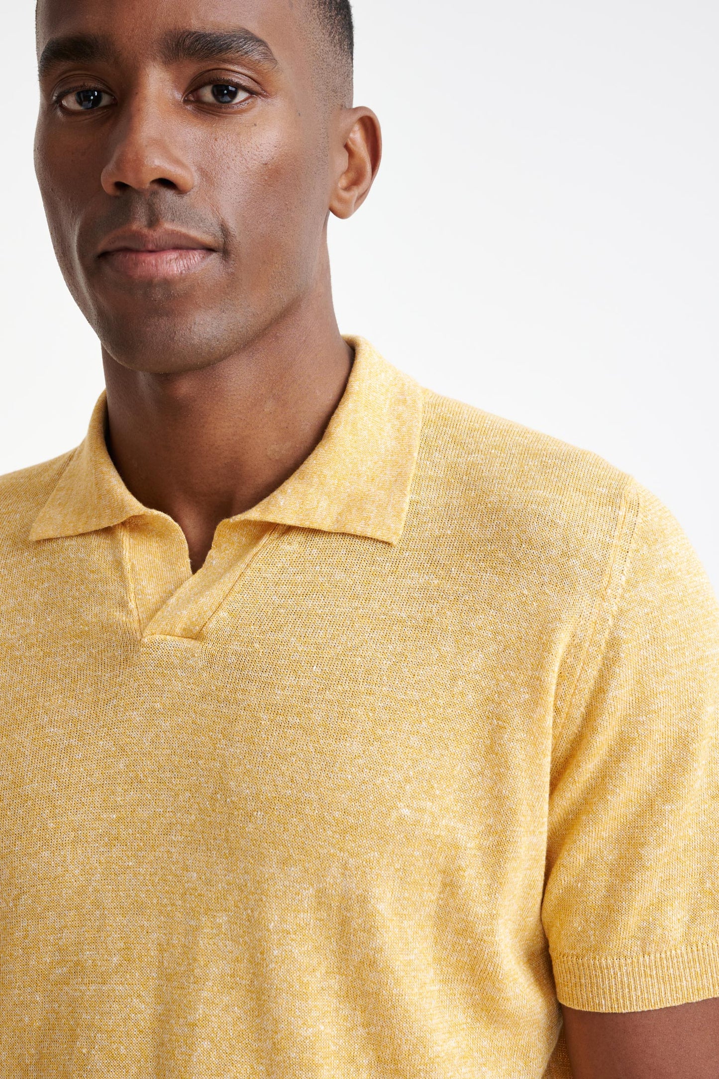 Yellow Melange Linen Cotton Rye Polo Shirt