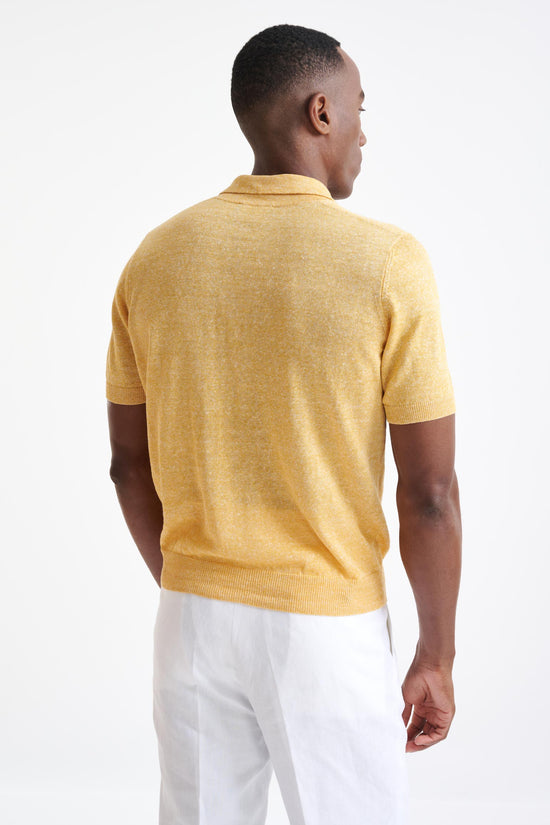 Yellow Melange Linen Cotton Rye Polo Shirt - View Four