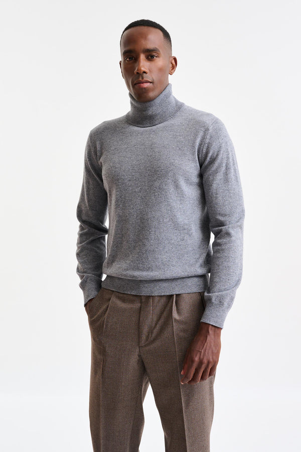 Pull À Col Roulé Drumberg En Cachemire Gris Chiné