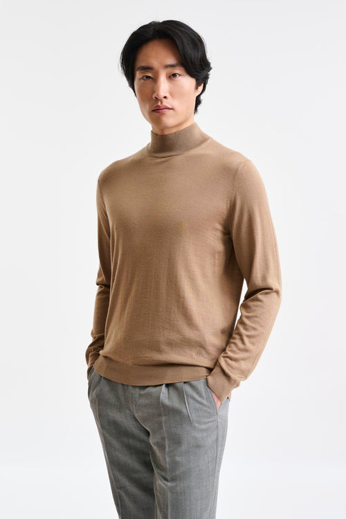 Camel Cashmere & Merino Silk Ramsey High Crew Knitwear - Image 1