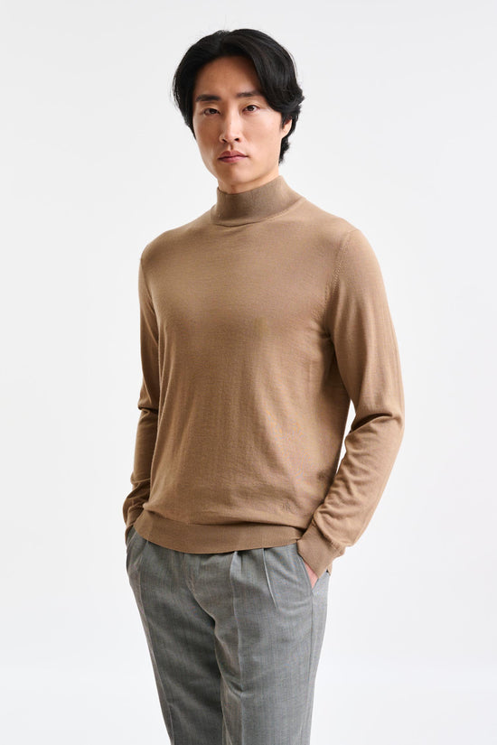 Camel Cashmere & Merino Silk Ramsey High Crew Knitwear - Image 1
