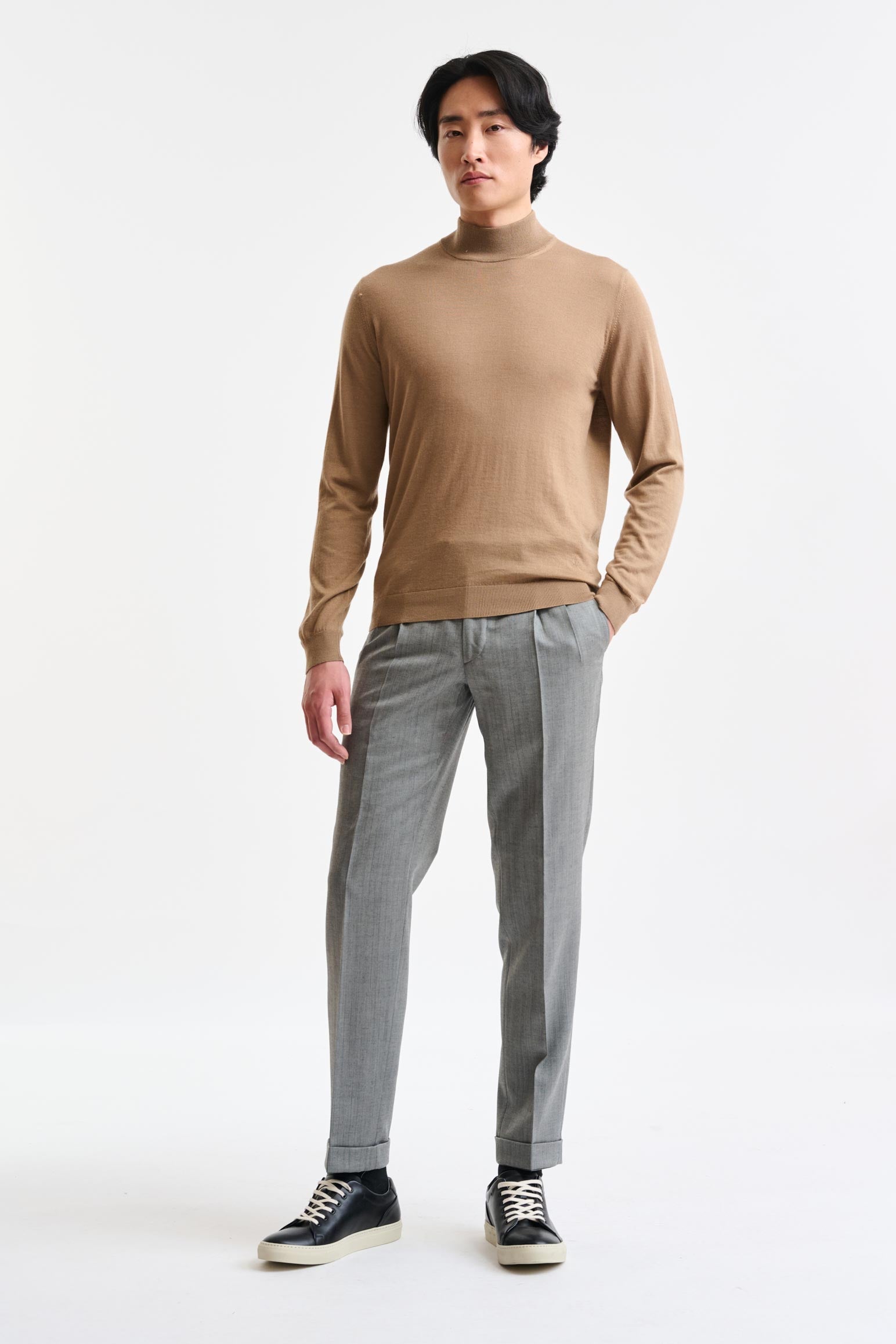 Camel Cashmere & Merino Silk Ramsey High Crew Knitwear - Image 4