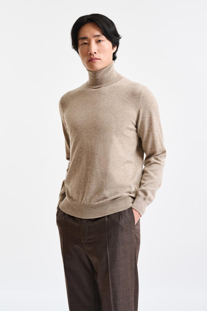 Sand Melange Cashmere Drumberg Rollneck Knitwear - Image 1