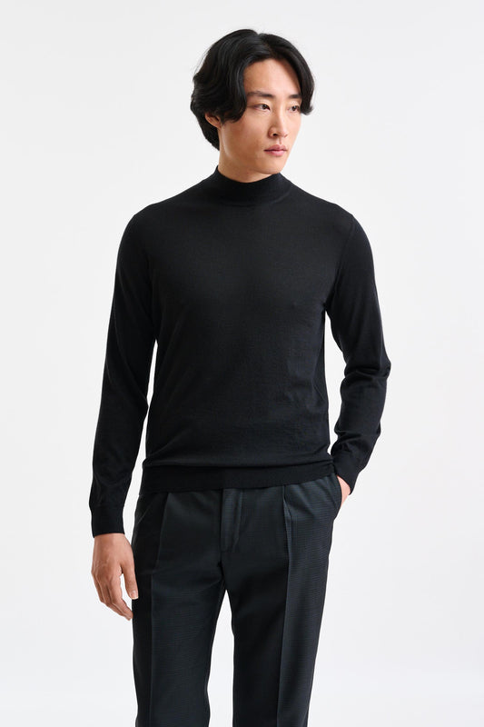 Black Cashmere & Merino Silk Ramsey High Crewneck Knitwear - Image 1