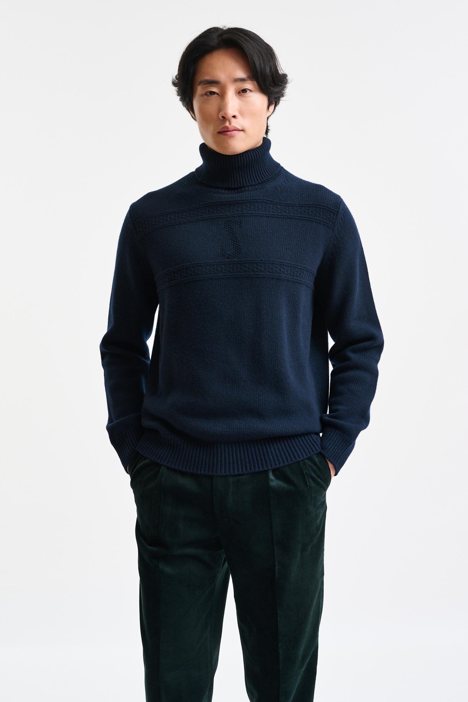 Navy Cashmere & Wool Glamis Rollneck Knitwear - Image 1