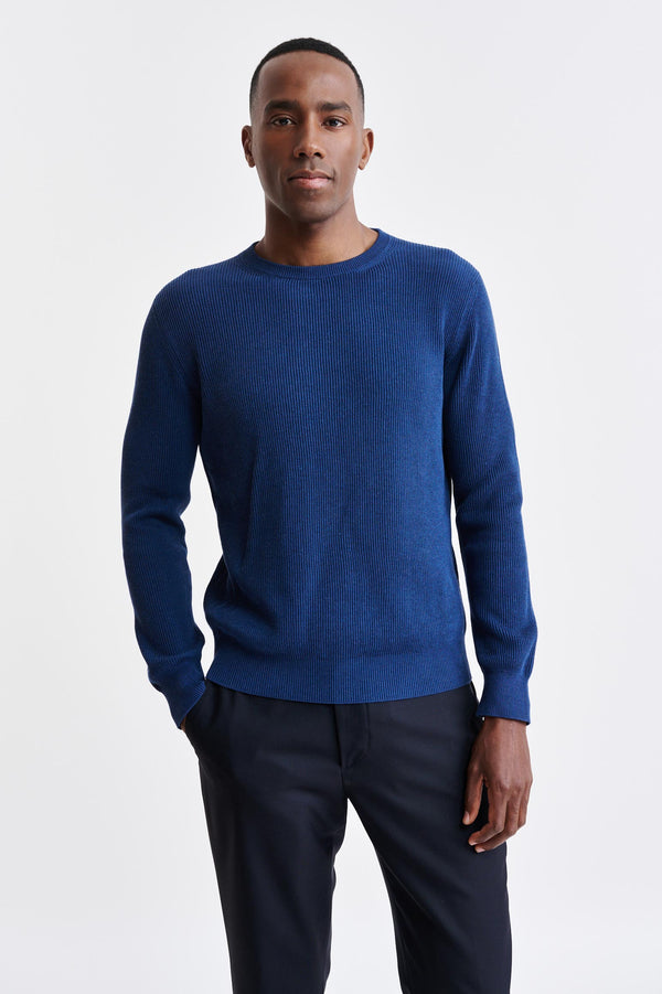 Dunkelblaue Baumwoll-Rundhalssweatshirt von Harrow Knitwear
