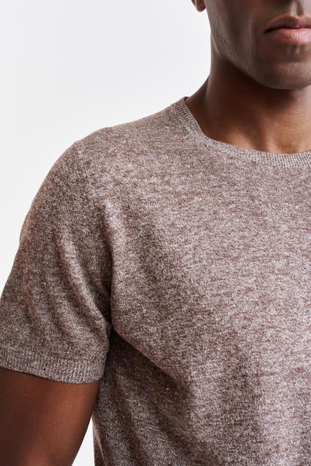 Mid Brown Melange Linen & Cotton Crewneck Sefton Knitwear Image 3
