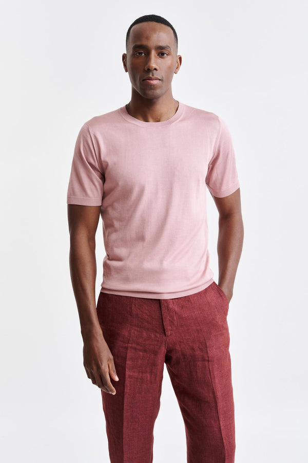 Pale Pink Silk Crewneck Penryn Knitwear