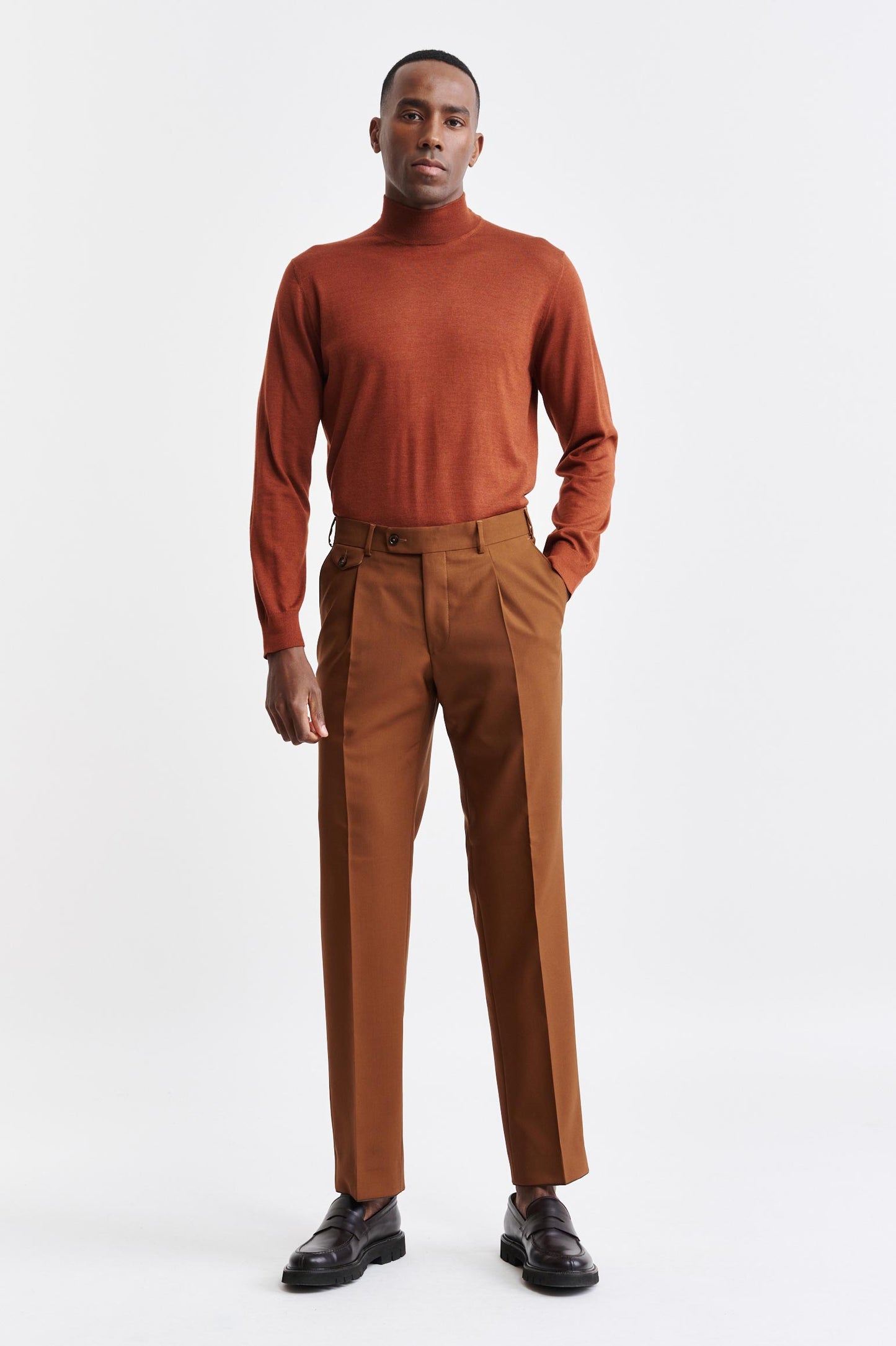 Pull À Col Roulé Haut Ramsey En Cachemire Et Soie Couleur Rouille Intense