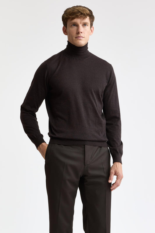 Pull à Col Rond Telford En Cachemire Et Soie Marron Foncé Chiné