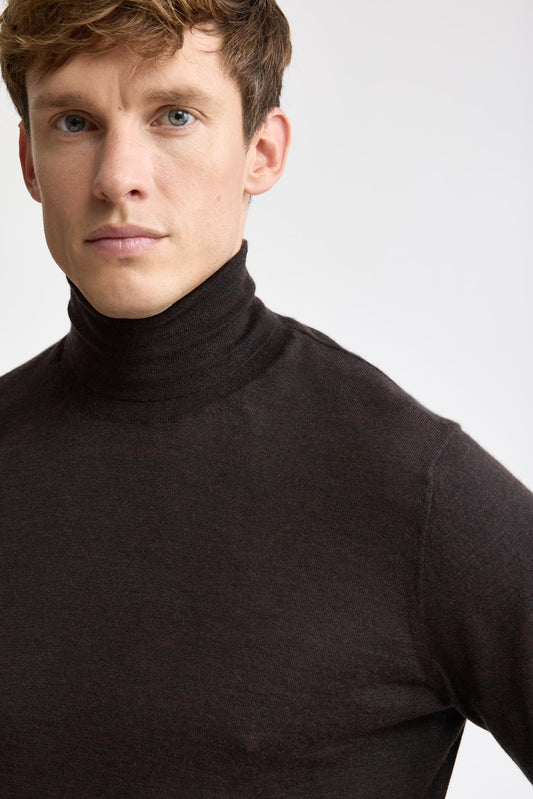 Pull à Col Rond Telford En Cachemire Et Soie Marron Foncé Chiné