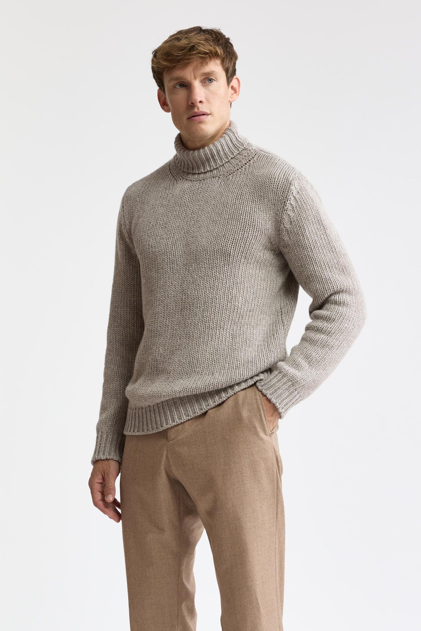 Beige Melierter Banbury Rollkragenpullover Aus Kaschmir Und Seide