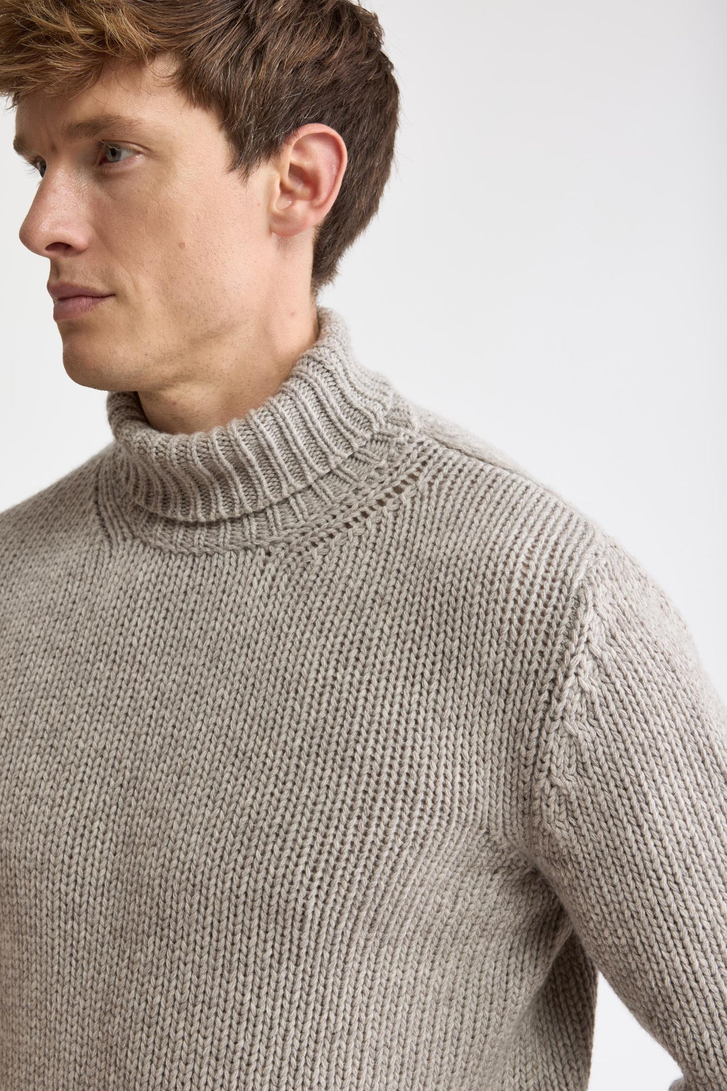 Beige Melierter Banbury Rollkragenpullover Aus Kaschmir Und Seide