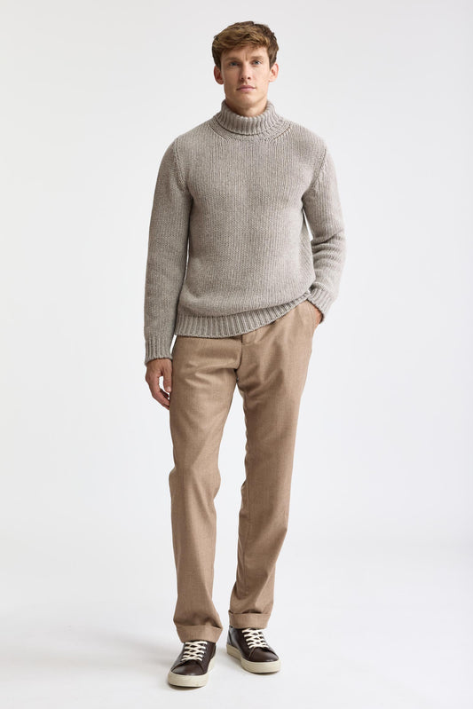Beige Melange Cashmere & Silk Banbury Rollneck Knitwear