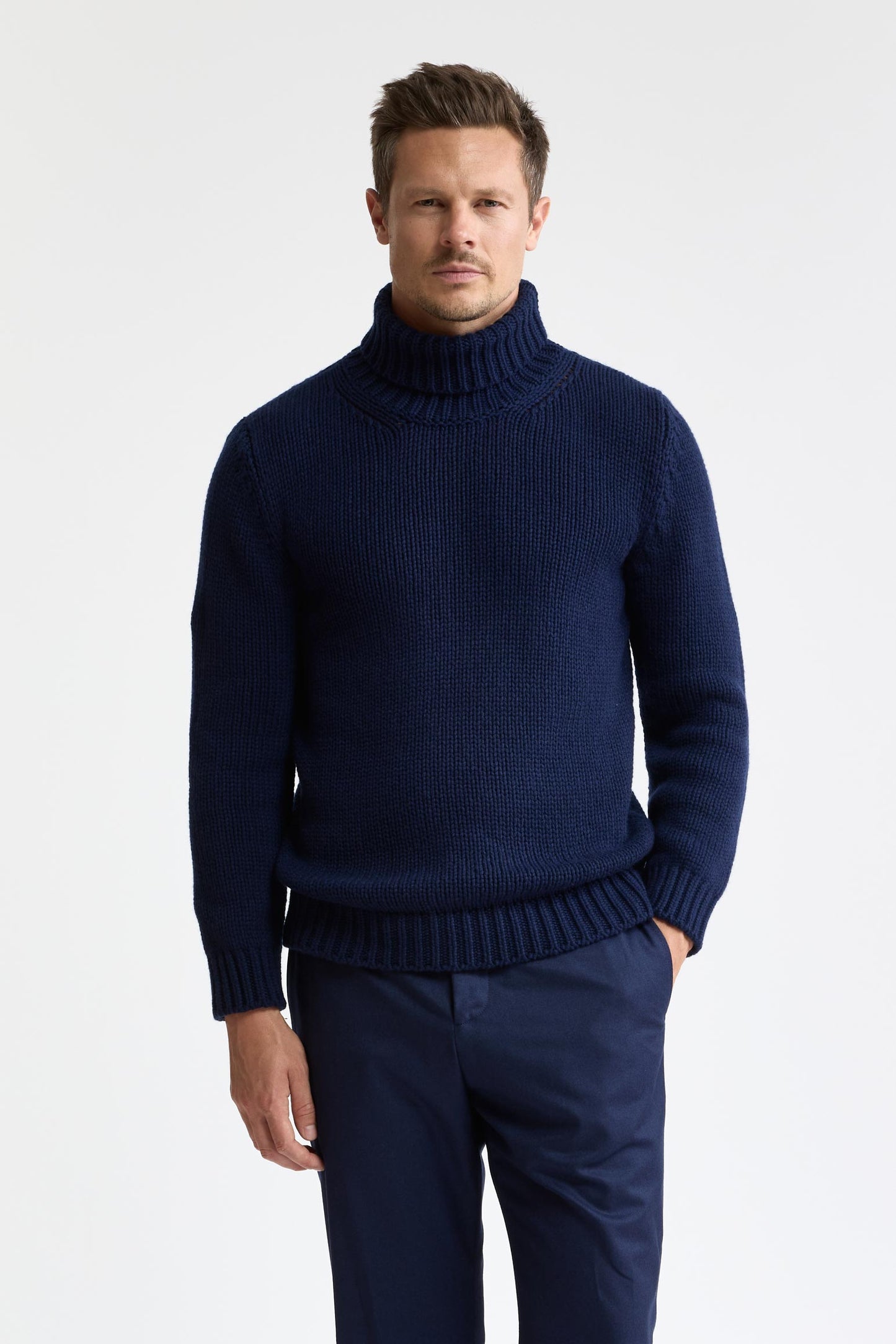 Neptune Blue Cashmere & Silk Banbury Rollneck Knitwear