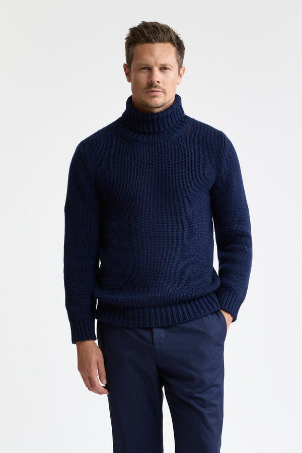Neptune Blue Cashmere & Silk Banbury Rollneck Knitwear