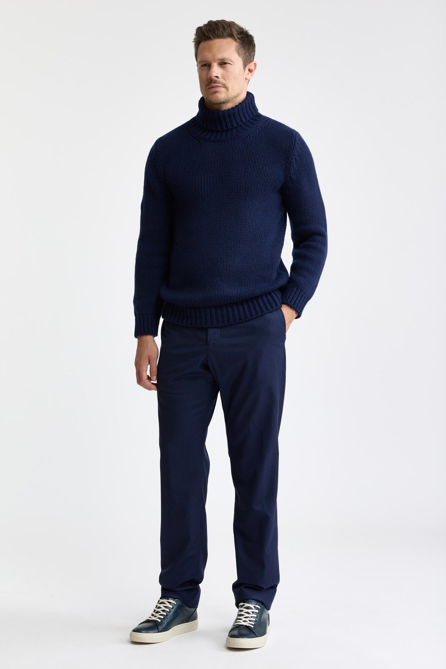 Neptune Blue Cashmere & Silk Banbury Rollneck Knitwear
