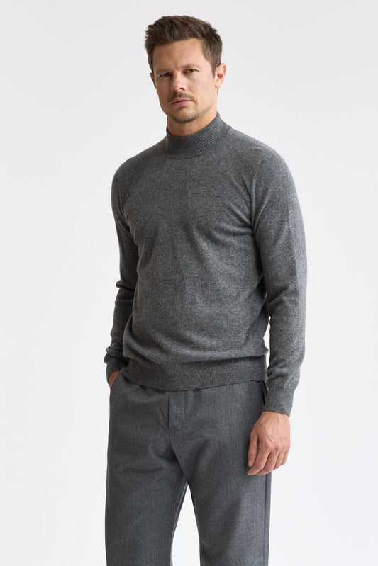 Grey Melange Cashmere & Silk Evanton Mockneck Knitwear