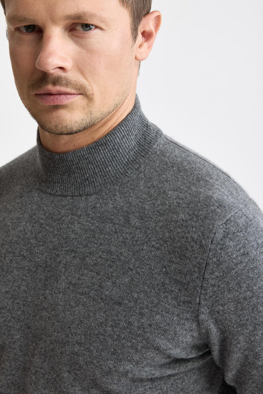 Grey Melange Cashmere & Silk Evanton Mockneck Knitwear