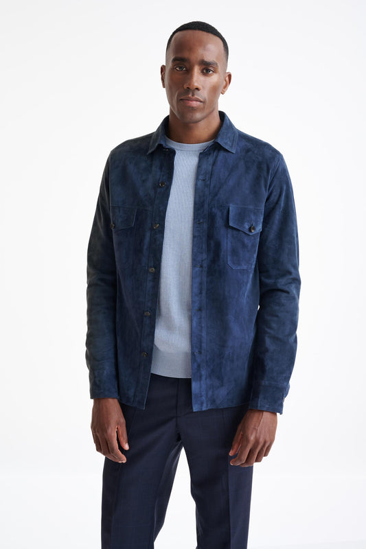 Blue Hexham Goat Suede Shirt Jacket