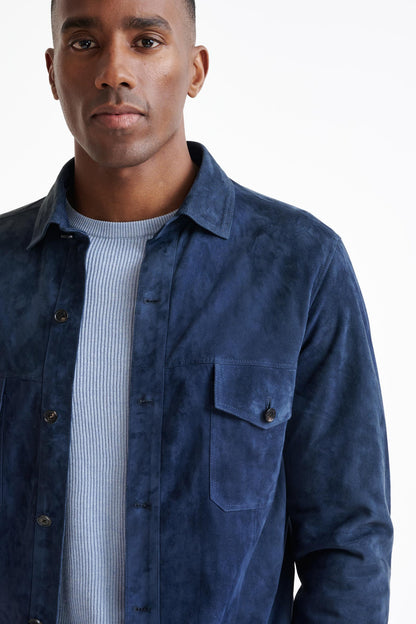 Blue Hexham Goat Suede Shirt Jacket - View Three