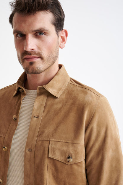 Light Brown Hexham Goat Suede Shirt Jacket - View Three