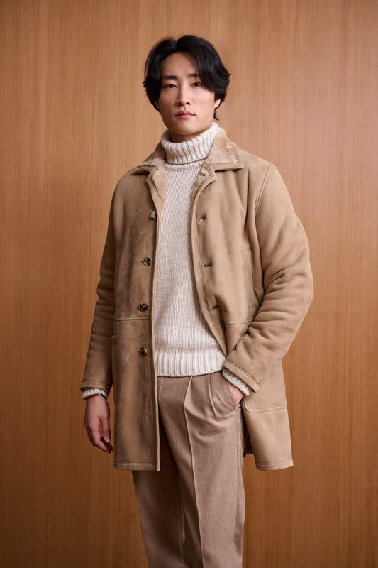 Veste De Campagne Havant En Peau Lainée Couleur Amande 