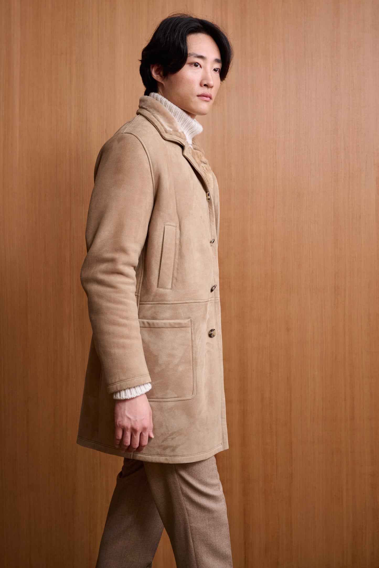 Veste De Campagne Havant En Peau Lainée Couleur Amande 