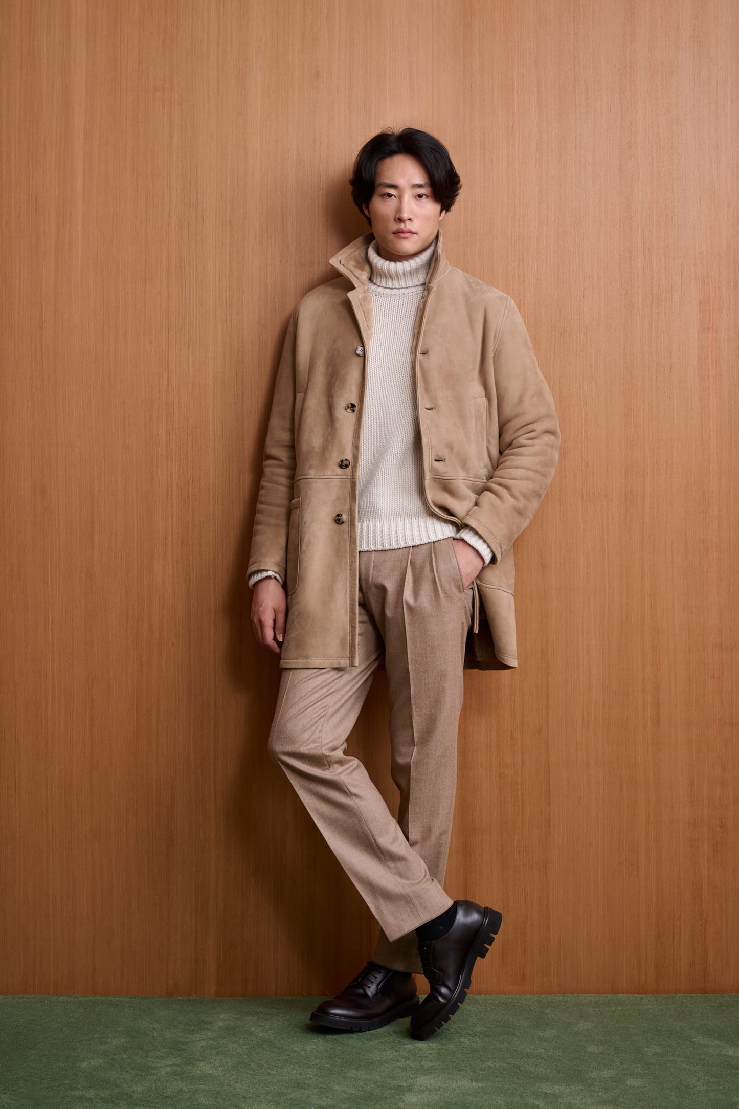 Veste De Campagne Havant En Peau Lainée Couleur Amande 