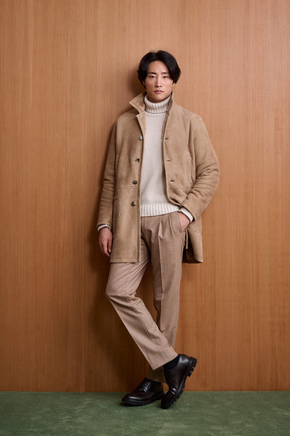 Veste De Campagne Havant En Peau Lainée Couleur Amande 