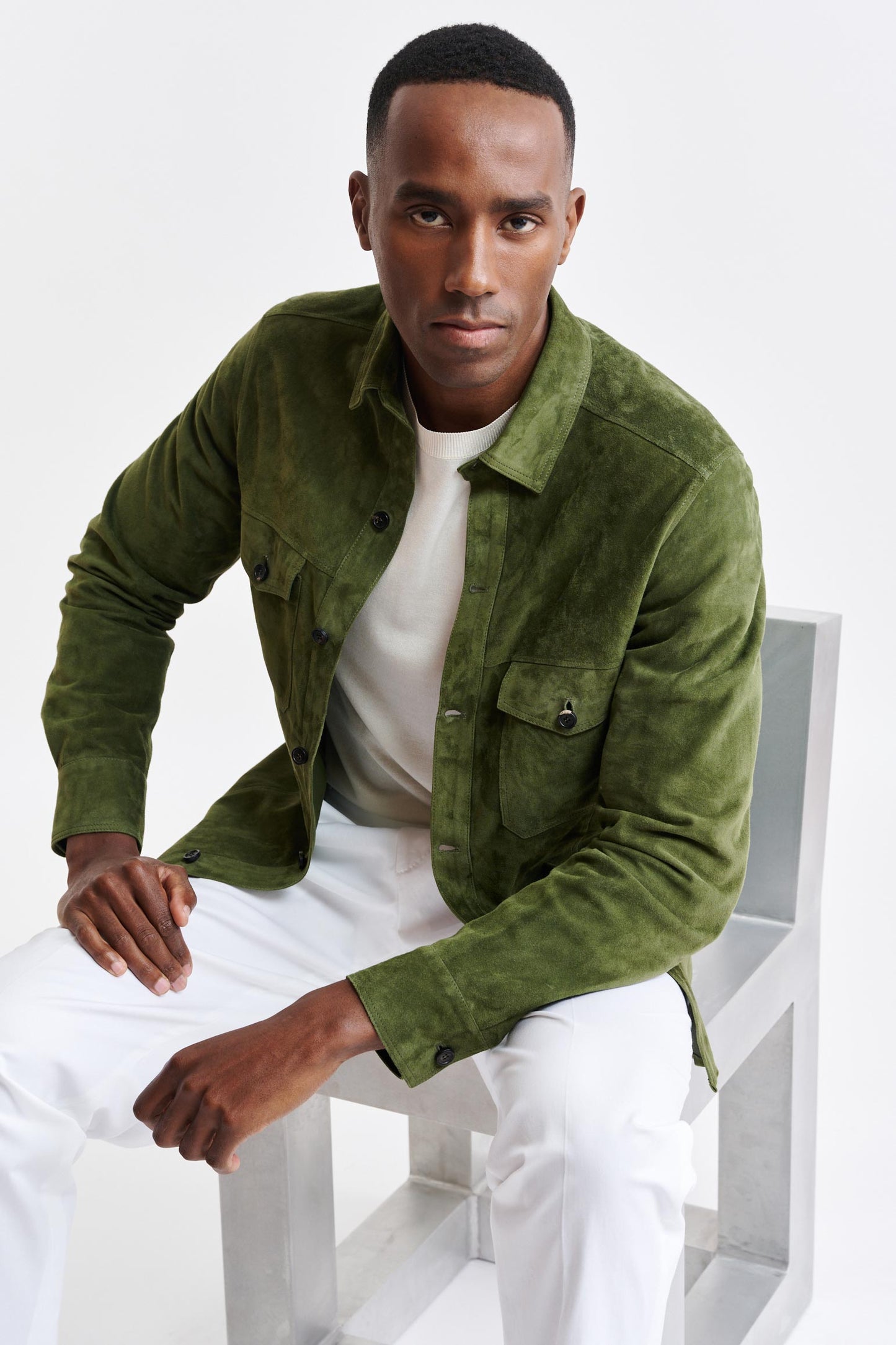 Olive Green Goat Suede Hexham Shirt