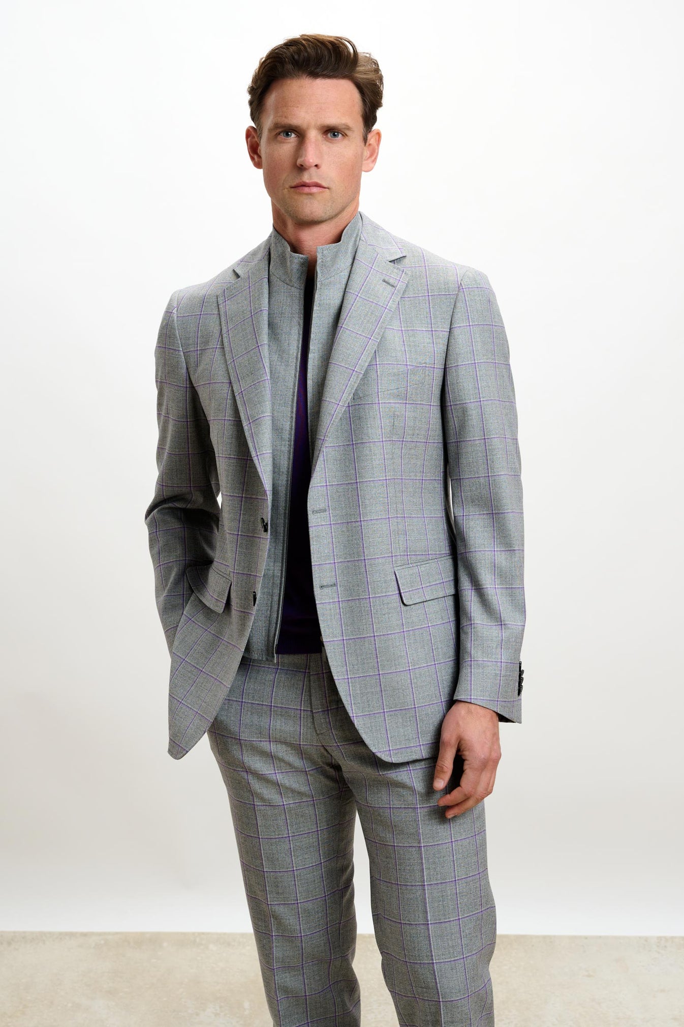 Stanfield Jacket Crossover Check Grey Scabal