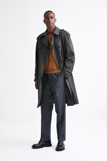 Taupe Wool Twill Marlow Trench Coat - Image 1