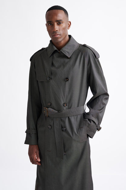Taupe Wool Twill Marlow Trench Coat - Image 2