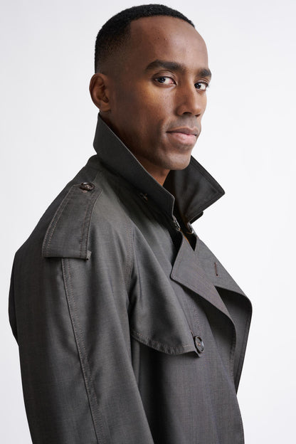 Taupe Wool Twill Marlow Trench Coat - Image 3