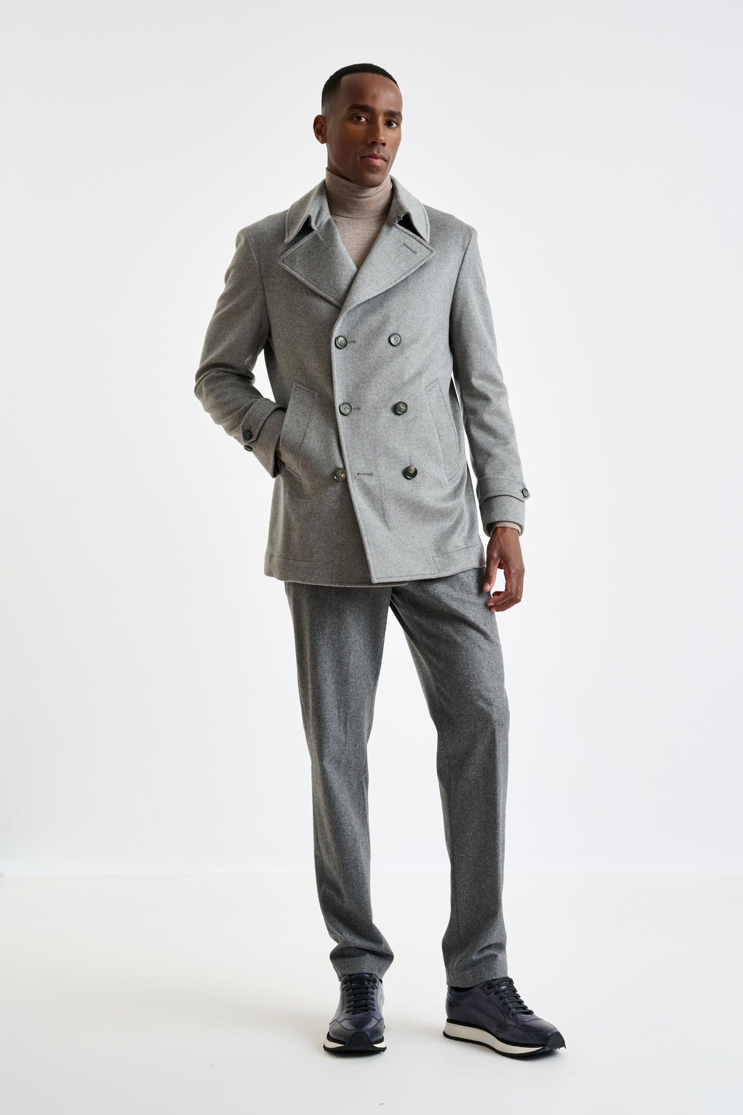 Grey 100% Cashmere Nelson Peacoat Zeus