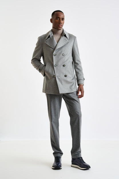 Grey 100% Cashmere Nelson Peacoat Zeus - View 1