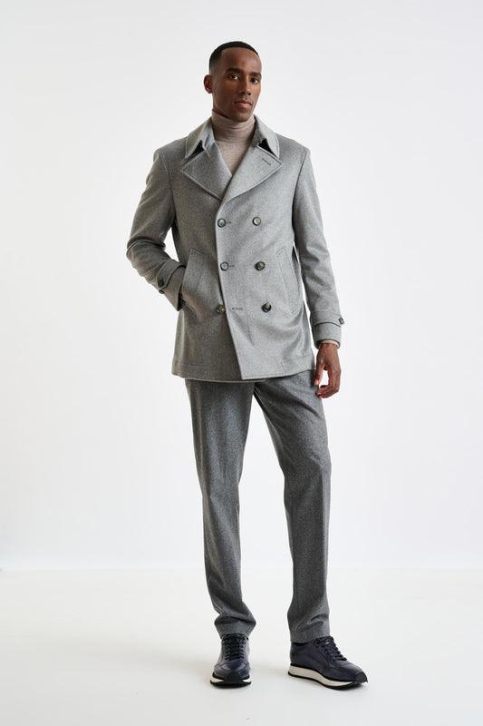 Grey 100% Cashmere Nelson Peacoat Zeus - View 1