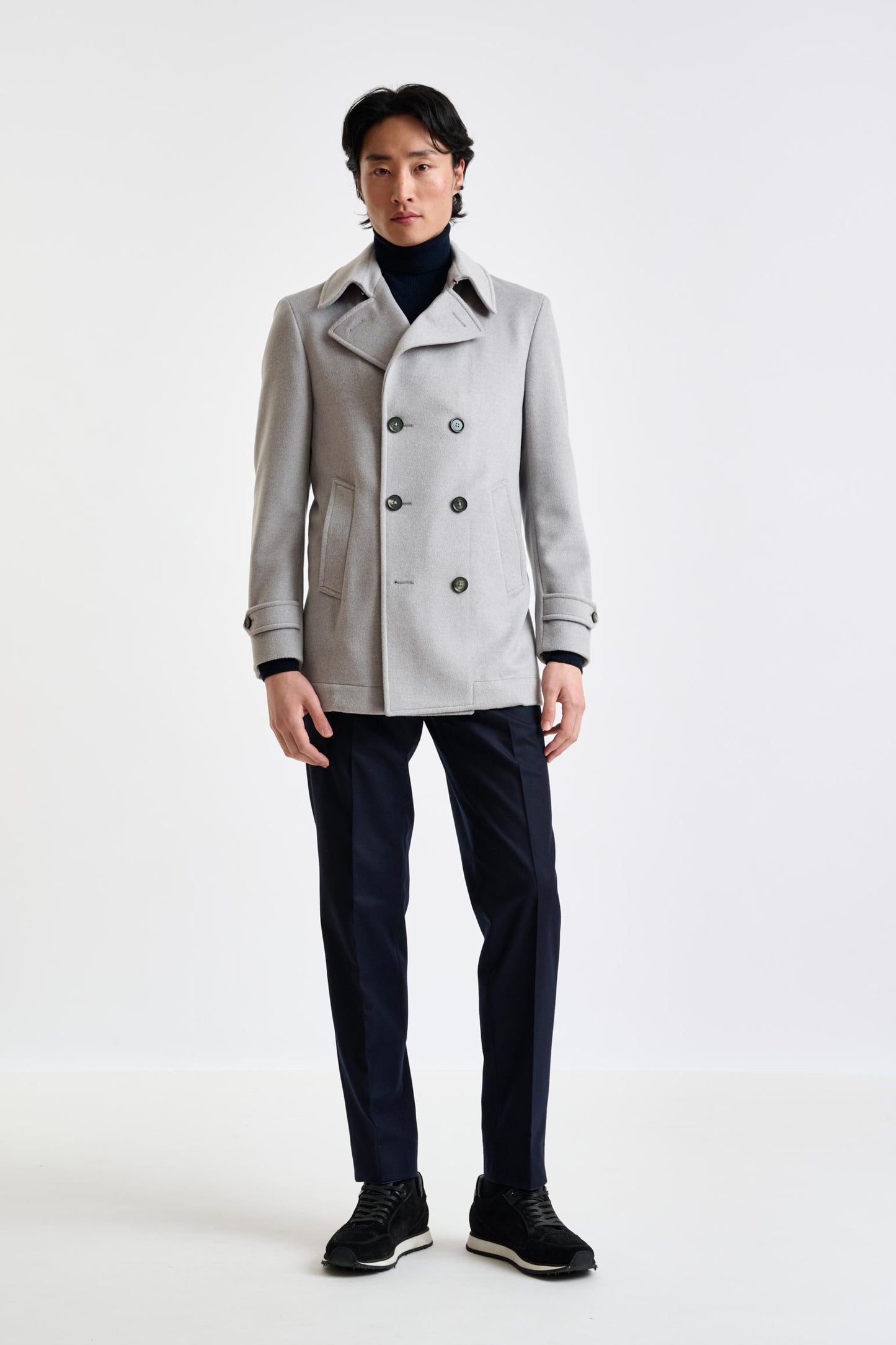 Light Grey Wool Nelson Peacoat Zeus - View 1