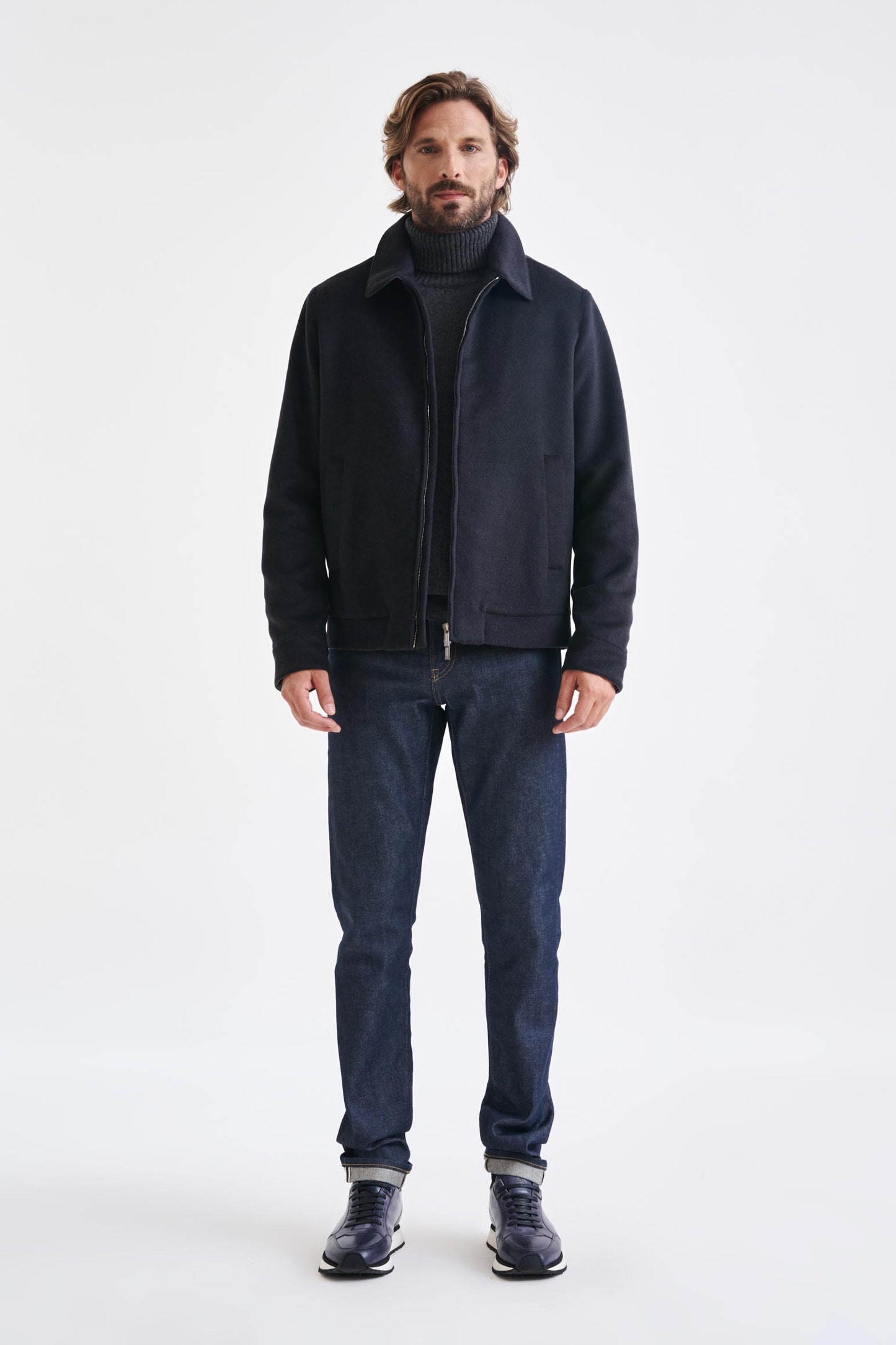 Dark Grey Wool Warwick Zeus Bomber Jacket - View 1