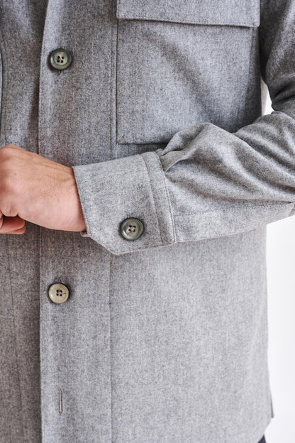 Grey Super 100's Wool Shirt Jacket Flannel Saxony - View 4