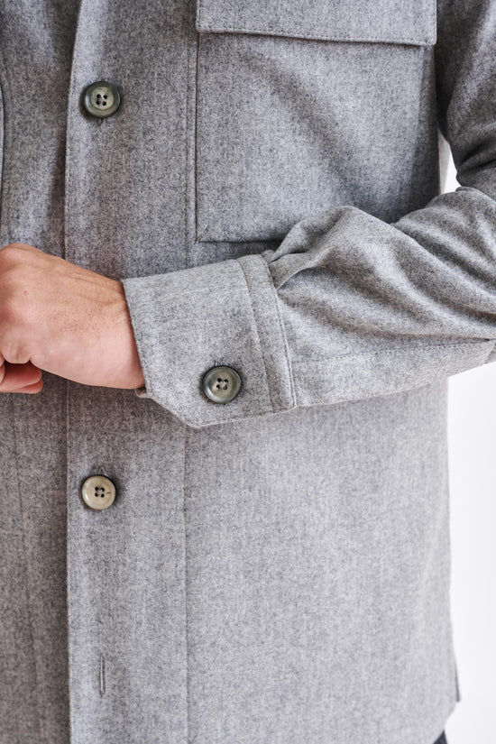Grey Super 100's Wool Shirt Jacket Flannel Saxony - View 4