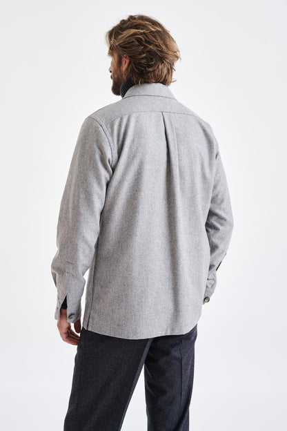 Grey Super 100's Wool Shirt Jacket Flannel Saxony - View 5