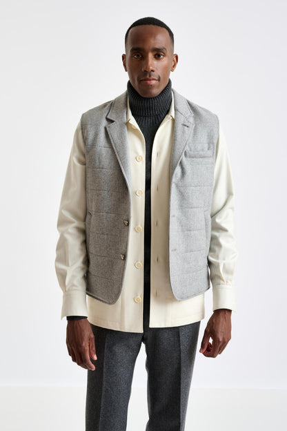 Grey Super 100's Wool Keswick Waistcoat Flannel Saxony - View 2
