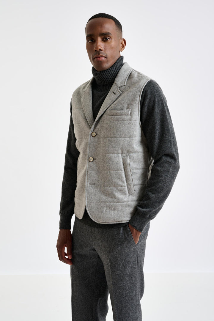 Grey Super 100's Wool Keswick Waistcoat Flannel Saxony - View 5