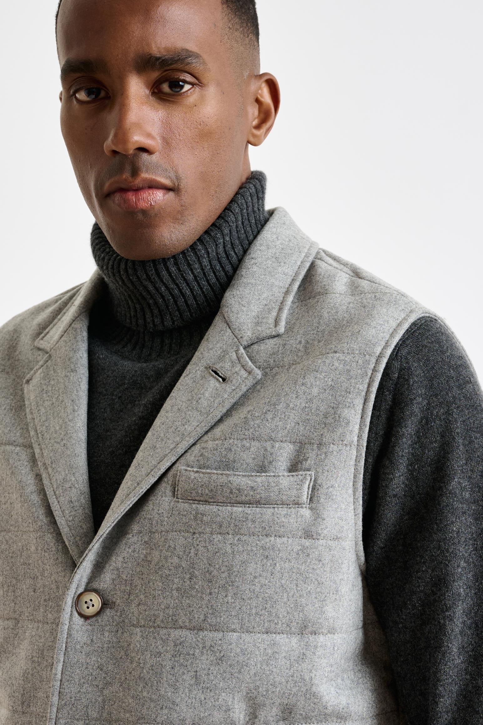 Grey Super 100's Wool Keswick Waistcoat Flannel Saxony - View 6